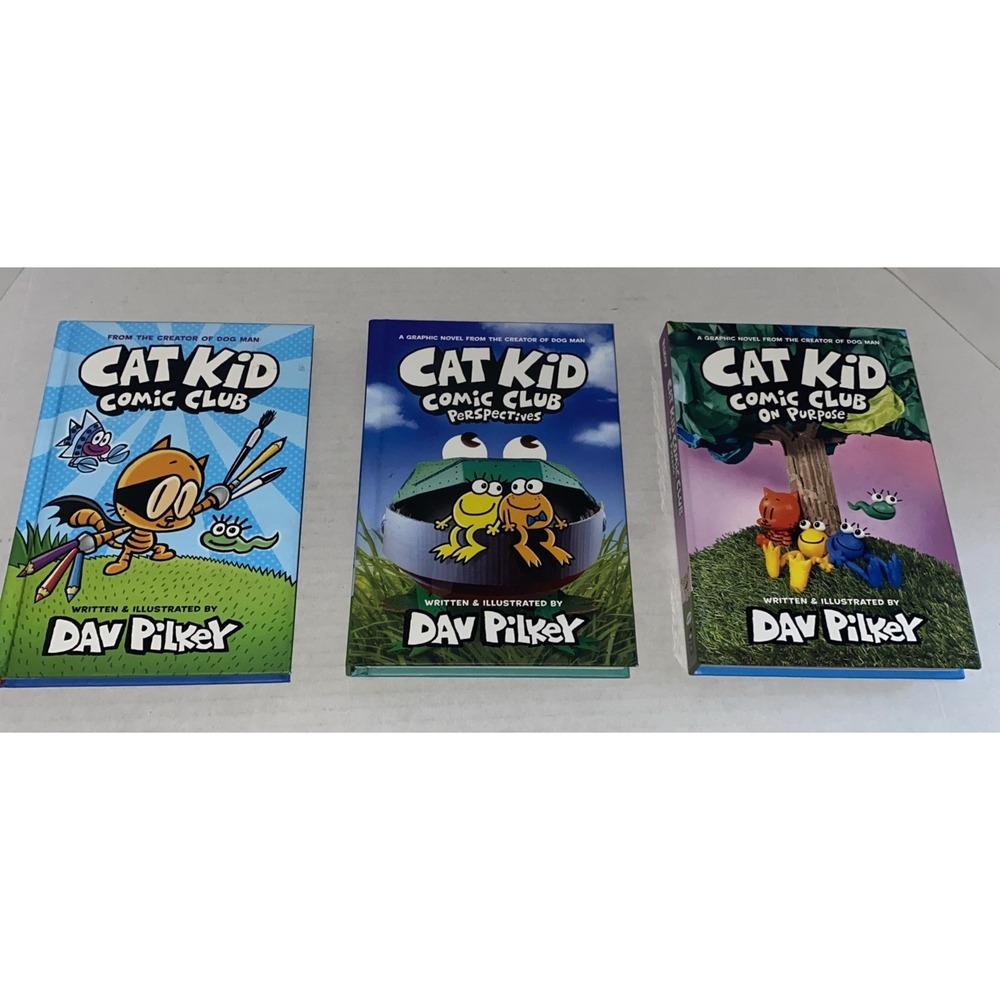 CAT KID COMIC CLUB 3x Hardcover Graphic Novels Books Dav Pilkey Like New